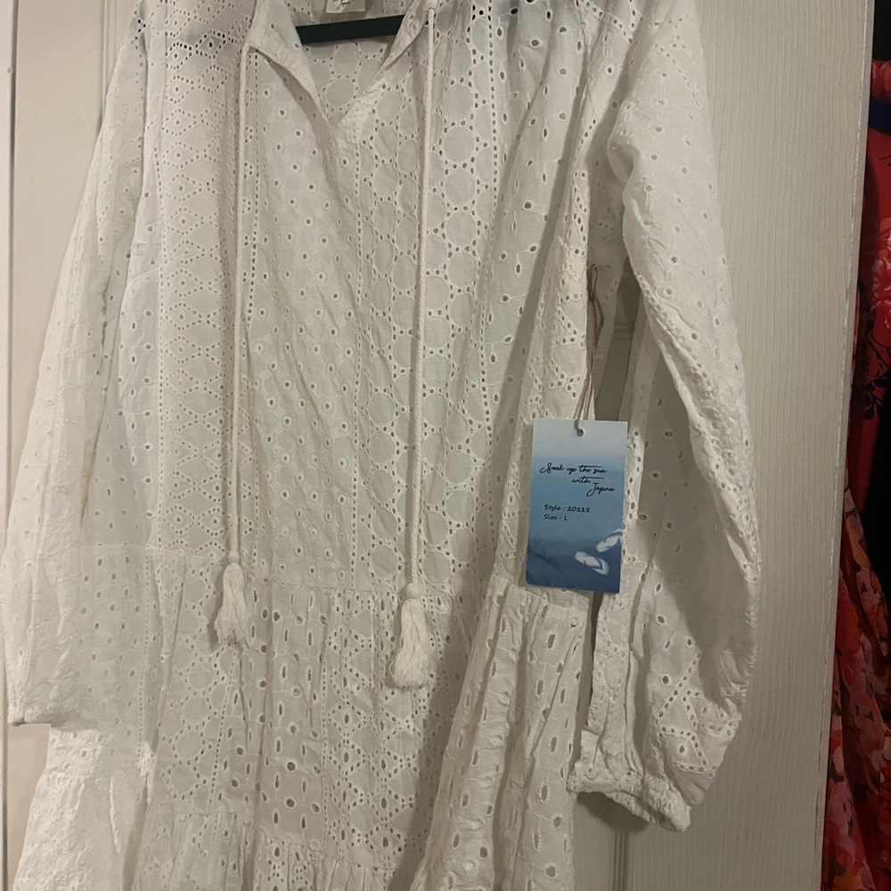 White Eyelet Long Sleeve Dress